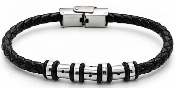 Pulsera de cuerina con acero quirurgico 21cm